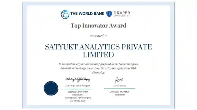 Received the Top Innovator Award by the World bank and Draper university for Southern Africa
